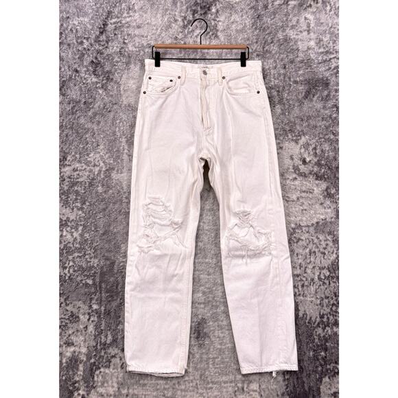 AGOLDE Jeans 28 Womens 90s Mid Rise Loose Fit White Distressed Denim - Picture 1 of 9